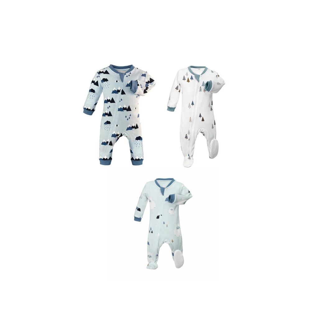 ZippyJamz Pajamas 3 Bundle 9-12M Organic Cotton Footed/Footless Baby Sleepers